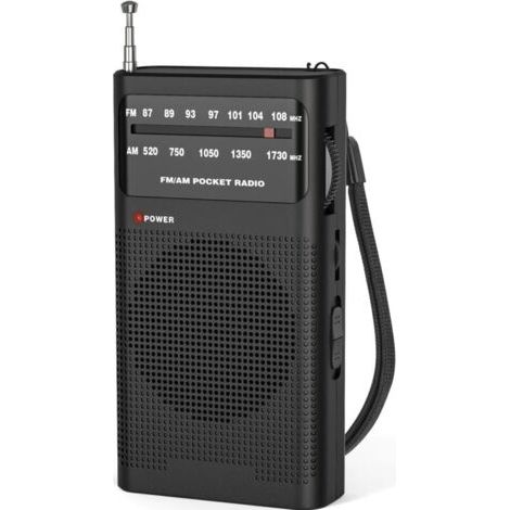 Radio Portable, AM(MW)/FM Radio a Pile, Transistor Radio de Poche avec Excellente Réception, Excellente Qualité Sonore, Mini Radio Portable(AA) - Noir (1/5)