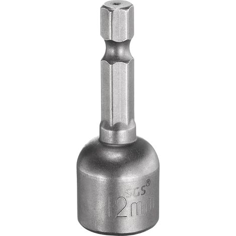 Douille À Écrous 12mm Métrique 1/4" Tige Hexagonale 1.89" (48mm) Longue Magnétique 6 Points Douilles À Changement Rapide Acier CR-V Pour Embouts De Perceuse (1/5)