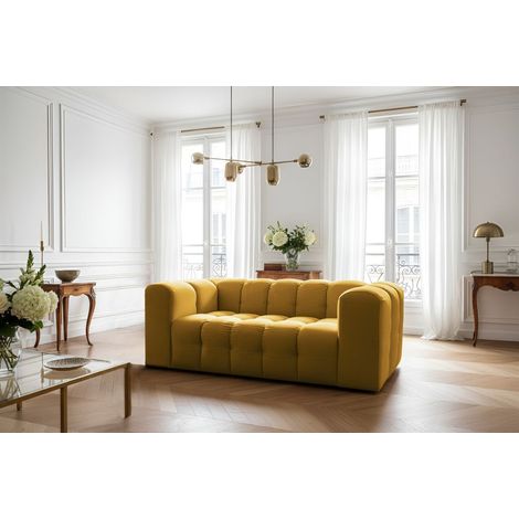 Sofa Designersofa SOLVIE 2-Sitzer in Stoff Tiffani Honiggelb