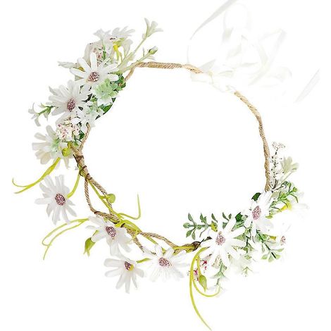 Couronne de marguerites blanches artificielles avec ruban (2 pièces) pour décoration de mariage (1/5)