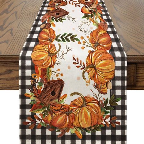 Nappe citrouille d'automne, décoration de table aquarelle feuilles de plantes pour la cuisine et la salle à manger, idéale pour une fête à la maison ou pour Thanksgiving. (1/5)