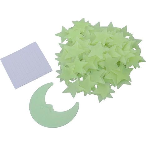 Stickers muraux pour chambre d'enfant avec 101 décorations étoiles et lune, jaune clair, écologiques, non toxiques, phosphorescents. (1/5)