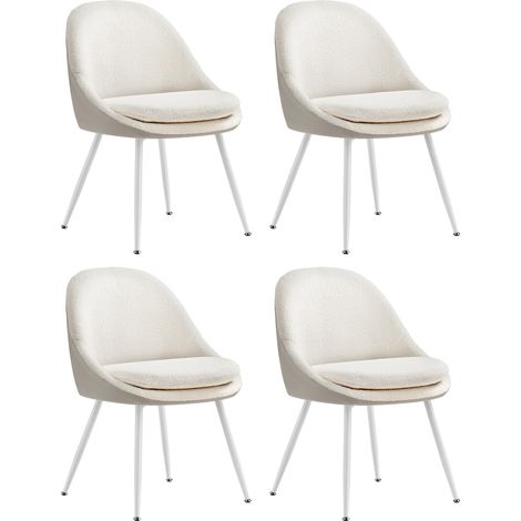 VASAGLE Lot de 4 Chaises Salle à Manger, Supportant Jusqu’à 120 kg, Coussin Rembourré 5,5 cm d’Épaisseur, Pieds Évasés, pour Bureau, Salon, Blanc Crème et Blanc Nuage (1/5)