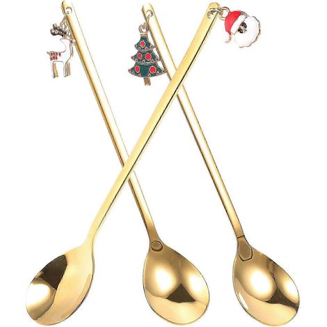 Lot de 3 cuillères à mélanger, cuillère à glace, adorables cuillères pour les fêtes de Noël, cuillères à remuer JTO (1/3)