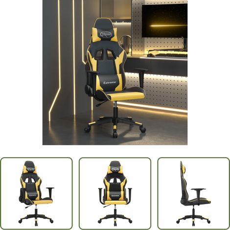 Massagestuhl -  Gaming-Stuhl mit Massagefunktion Schwarz & Golden Kunstleder (1/5)