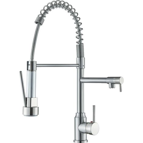 Robinet de cuisine, douchette escamotable, design monté sur plan, Nickel brossé (1/2)