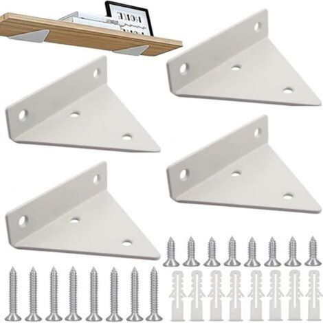 Set mit 4 weißen, dreieckigen Metallregalträgern, schwebende Träger für Wohnzimmer, Badezimmer und Schlafzimmer von Crezuo (1/4)
