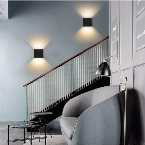 Applique murale carrée noire 12 W, lumière chaude 3000 K (1/5)