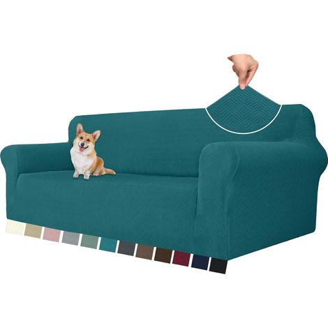 AMXCNOY Housse de canapé 4 places extensible - universelle stretch élastique, Vert Foncé