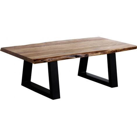 VOLSKA - Table Basse 120cm Acacia Massif et Métal Noir
