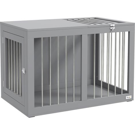 Gabbia cane trasportino, 2 porte bloccabili, rete metallica, 80x50x56,5 cm, grigia
