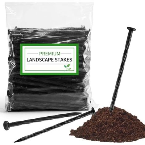 Lot de 60 pointes de bordure de paysage en plastique robuste de 20,3 cm – Clous d'ancrage en spirale pour bordure de pavé, tissu de barrière contre les mauvaises herbes, gazon artificiel et bordures (1/5)