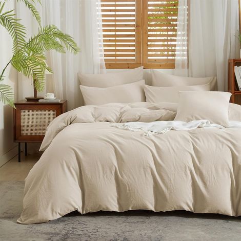 Housse de Couette Coton 200x200 Beige Demi-Lin Coton (1/5)