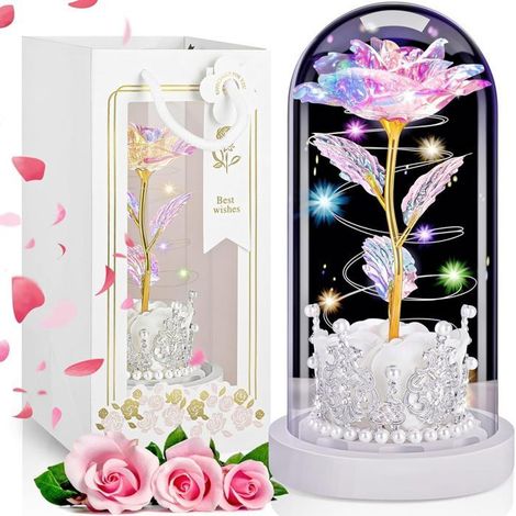 KLVGTIFS PU - Rose éternelle dans un dôme en PVC,fleurs artificielles préservées pour sa femme, grand-mère, femme, fête des mères, anniversaire (1/4)