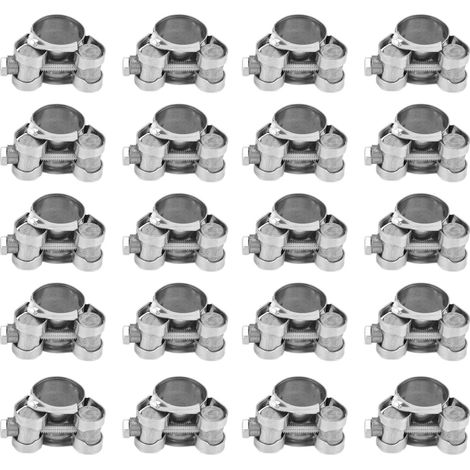 Lot de 20 colliers de serrage en acier inoxydable résistant à la corrosion, mini-clips pour tuyaux, pour véhicules, industries pétrochimique et pharmaceutique, 20-22 mm (1/5)