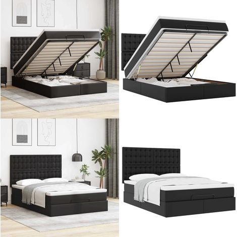 vidaXL Ottoman-Bett mit Matratze Schwarz 140x200 cm Kunstleder (1/5)