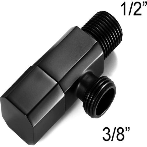 2 robinets d'angle en laiton 1/2 x 3/8 pouce avec rosace carrée, noirs, pour salle de bain et cuisine.