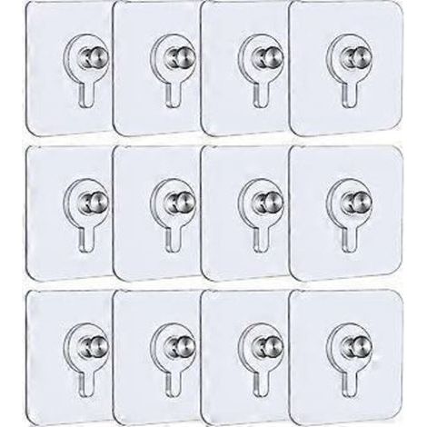 Lot de 12 crochets adhésifs muraux pour tableaux, 5,5 x 5,5 cm, sans perçage, avec vis amovibles, transparents. (1/5)