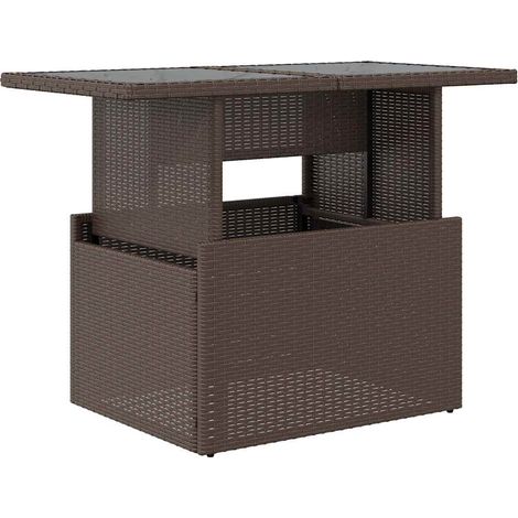 vidaXL Garden Table with Glass Top Brown 100x55x73 cm Poly Rattan