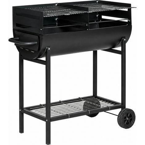Barbecue A Carbone Con 2 Griglie Regolabili BBQ A Carbone In Acciaio Resistente Con Ruote E Ripiano Portaoggetti Ideale Per Giardino Terrazzo E Grigliate All Aperto 90 x 45 x 96 Cm Nero (1/5)