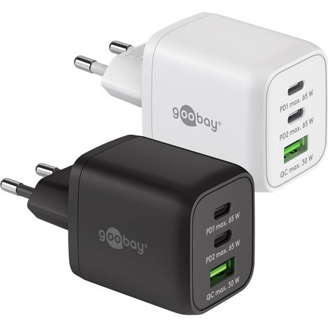 Caricatore rapido multiporta USB-C™ PD GaN Nano (65 W) nero, 2x porte USB-C™ (Power Delivery) e 1x porta USB-A (Quick Charge 3.0). colore nero