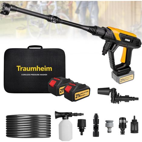 Nettoyeur Haute Pression sans Fil 21V, 68 Bar, 2x4000mAh Moteur sans balais, buse rotative 180°/360°, buse 6 en 1, raccord pour bouteille, rallonge (1/5)