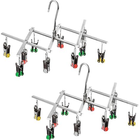 Lot de 2 séchoirs pliables en acier inoxydable avec 10 pinces. (1/5)