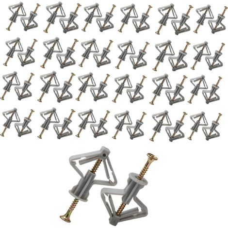 100 Pièces Fixations pour Plaques de Plâtre (50 Chevilles Murales et 50 Vis Placo), Chevilles pour Plaques de Plâtre, Ancres Chevilles et Vis pour Fixations Murales Creuses Cloisons Sèches