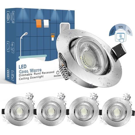 Set of 5 Recessed Spotlights, Dimmable, IP44, LED, Adjustable, Bathroom (1/5)