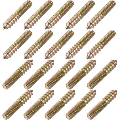 Vis de suspension M6, longueur 1-3/8" (35 mm), vis autotaraudeuses à double tête, boulons de 6 mm, connecteurs pour bois, pieds de meubles, 20 pièces (M6 x 35)