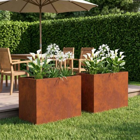 Cache-pot de jardin 2 pc Rouillé 60 x 40 x 50 cm Acier patiné (1/5)