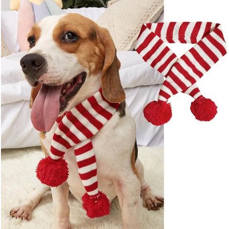 Bufanda de punto de una pieza para perros, talla M, 685.538, Adecuada para perros y gatos que pesen entre 8 y 18 libras, Rayas blancas y rojas (1/5)