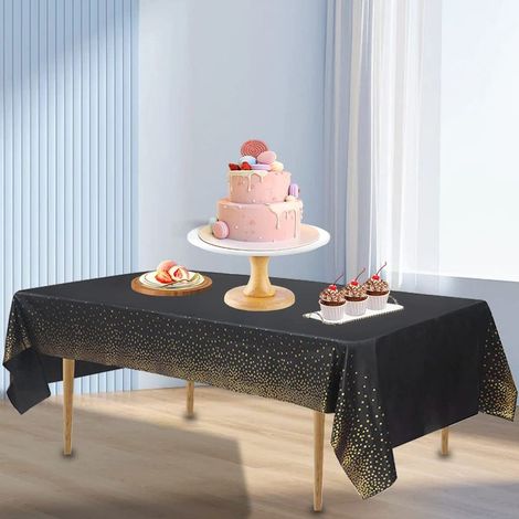 Tischdeckenrolle für Partys, wasserfeste Geburtstagstischdecke, rechteckige Tischdecke, ideal für Partys, 137 x 274 cm, schwarz und gold (1/5)