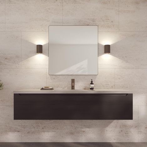 Miroir Mural Marron avec Cadre - 80 x 80 cm - Miroir décoratif pour Salle de Bain, Salon, Chambre à Coucher et Couloir - Miroir Minimaliste et élégant en Laiton brossé (1/5)