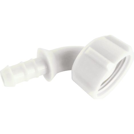 Raccord coudé en plastique pour tuyau de machine à laver, écrou tournant 20/27, tétine cannelée, collier de serrage et joint plat inclus, étanchéité (1/4)
