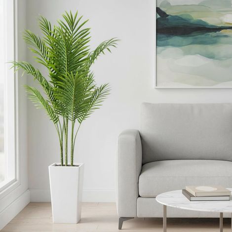 Palmier Artificiel De 147Cm/152Cm, Grande Plante Tropicale Artificielle Areca en Pot Blanc Haut, Arbre Palmier Artificiel pour Salon Balcon Chambre Bureau (1/5)