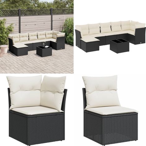 8-tlg. Garten-Sofagarnitur mit Kissen Schwarz Poly Rattan - Gartenmöbel - Sofagarnitur - Rattan Möbel - Outdoor Möbel - Balkonmöbel - Home & Living (1/5)