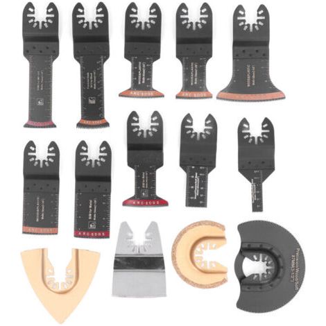 BUNTHAUS Jeu de 14 lames de scie oscillantes en acier rapide et en acier inoxydable, outil universel polyvalent pour le bois, le métal et le plastique