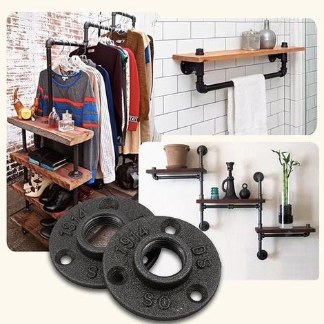 brides de tuyau noires 3/4" avec 3 trous BSP Filetage métallique Support de tuyau en fonte malléable pour tuyaux industriels, meubles, bar, restaurant, hôtel et bricolage artisanal (1/3)