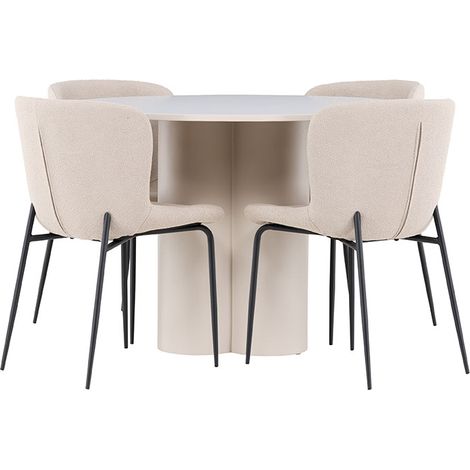 Olivia Essgruppe Tisch Ø110cm und 4 Boucle Stühle beige. (1/4)