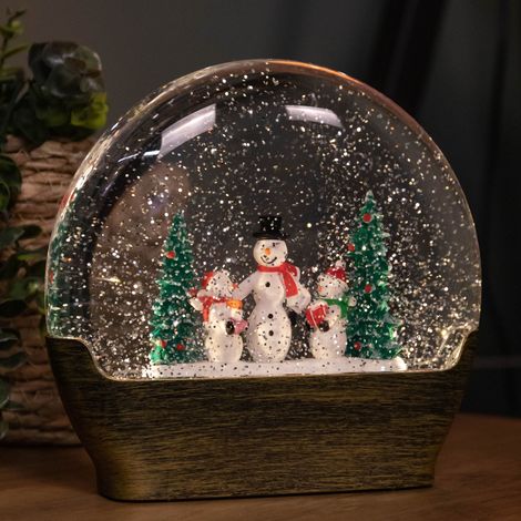 19cm Battery Operated Light up Christmas Water Dome with Snowmen & Trees Scene (1/2)