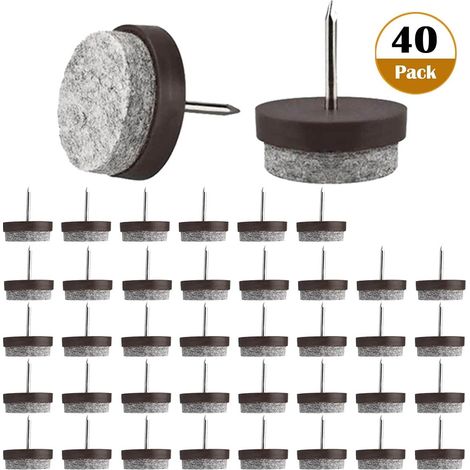 Patin Chaise a Clouer, 40 Pcs Clous Patins de Meuble, Patins Glisseurs Rond 22mm Tampon Chaise, Patins Meubles en Feutre Tampons pour Protection Pieds de Table Chaise Meubles(Brun) (1/5)