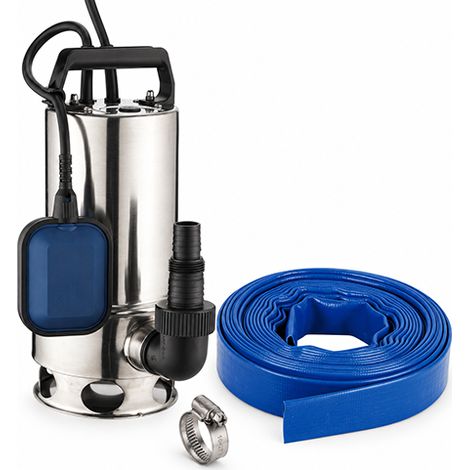 SPIDO - Kit Pompe d'Évacuation Eaux Chargées Classic ECC 190 - 750 W - 12,5 m3/h - Tuyau Plat 10 m D30 mm + 2 Colliers Inox