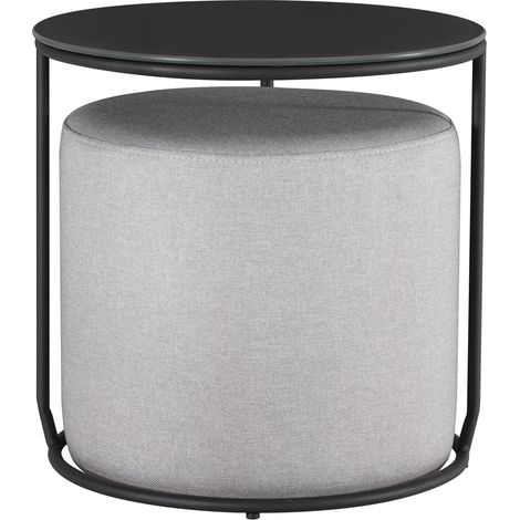 JASPER Bout de canapé rond noir 2 en 1 avec pouf gris (1/5)