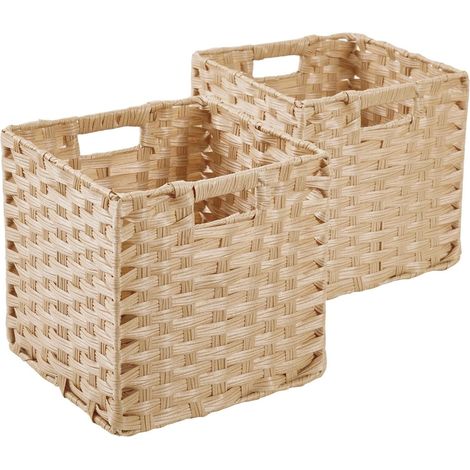 Storage Boxes, 28 x 28 x 28 cm, Polypropylene Storage Boxes with Metal Strips, for Pantry, Closet, Toy Cabinet, Waterproof, Mildew Free (Light Beige) (1/5)