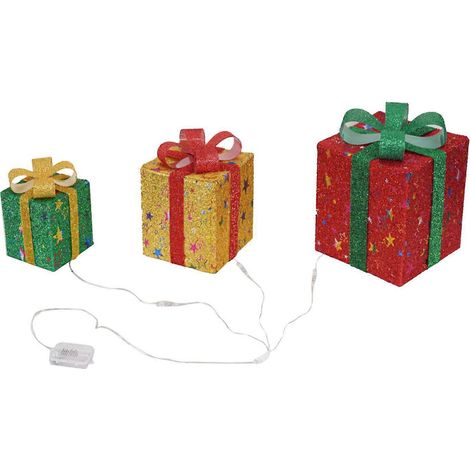 Ensemble de 3 boîtes cadeaux lumineuses, pliables, 8 modes de clignotement, boîtes décoratives avec télécommande pour la maison