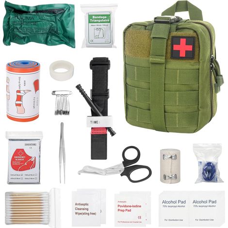 Trousse de Premiers Secours 46 Pièces, Trousse de Secours Complete, Tactique Militaire Traumatisme Soins Pochette Médecine Tactique pour Randonnée, Plein Air, Camping, Vélo, Voiture, Aventure (1/5)