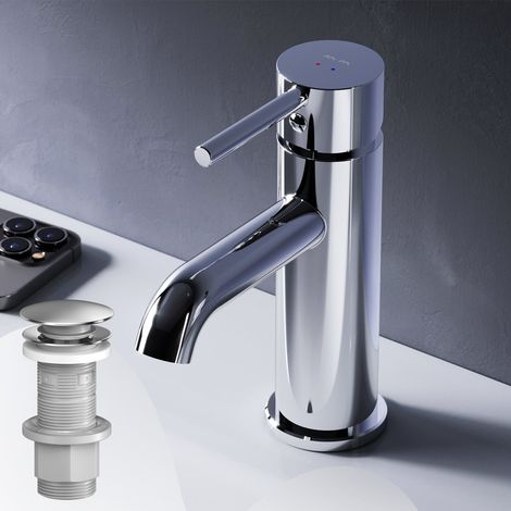 AM.PM Badarmatur mit Pop-Up Ablaufventil für Waschbecken Wasserhahn Bad Chrom Waschtischarmatur mit Ablaufgarnitur 1 1/4 Zoll Messing Ventil Ablauf (1/5)