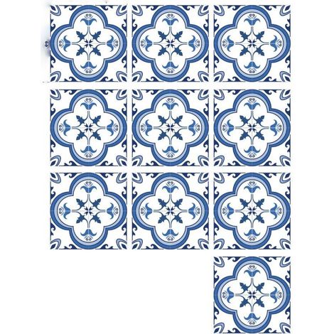 Autocollants Carrelage Salle de Bain et Cuisine 10 Pcs 20x20 cm - Décoration murale en carrelage mosaïque PVC imperméable style carreaux de ciment Azulejos (1/5)