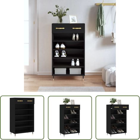 The Living Store Schuhschrank Schwarz 60x35x105 cm Holzwerkstoff - Schuhschrank - Garderobe - Einbauschrank - Holzwerkstoffmöbel - Schwarzer Schuhschrank (1/5)